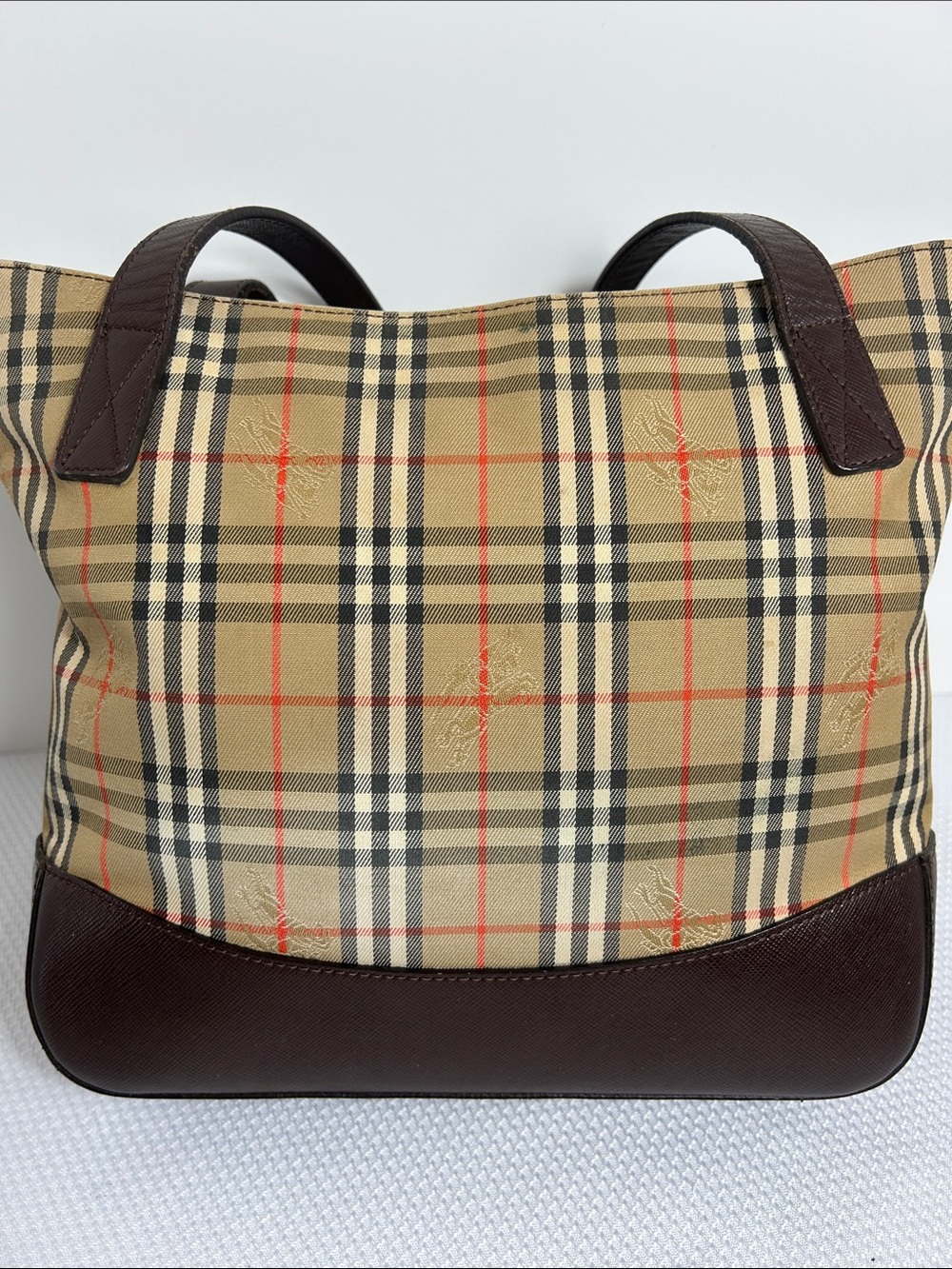Burberry Haymarket Nova Check Two Handles Canvas Leather Shoulder Bag SM Purse - Picture 7 of 11